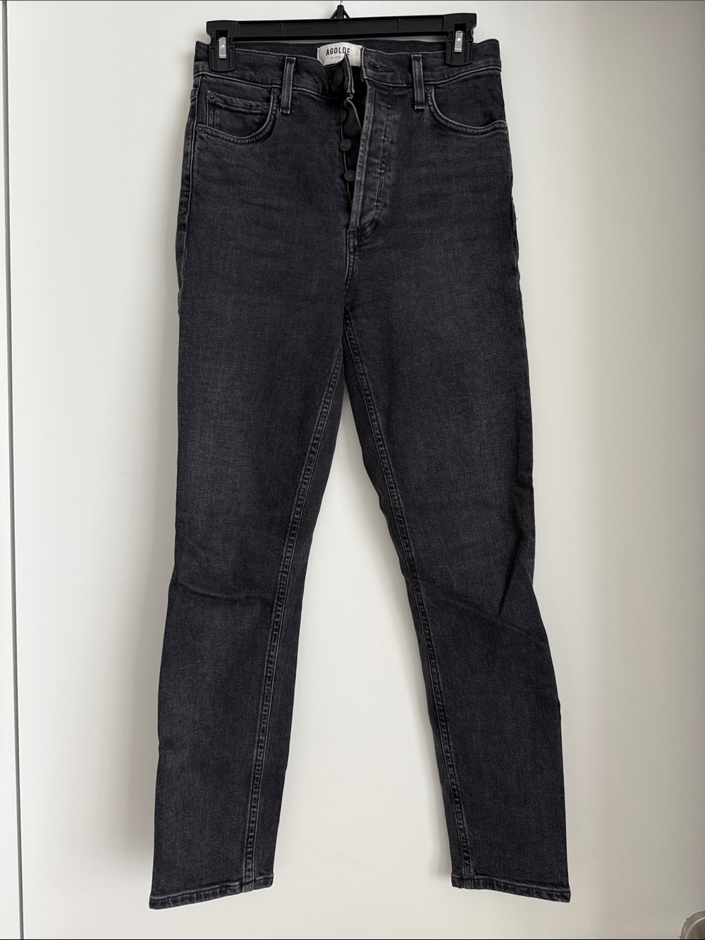 Agolde High-Rise Slim Button-Fly Jeans in Washed Black